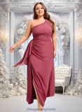 Frida A-line One Shoulder Floor-Length Chiffon Bridesmaid Dress With Ruffle STIP0025824