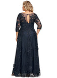 Leah A-line Scoop Illusion Floor-Length Lace Tulle Evening Dress With Sequins STIP0020983