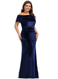 Roberta Sheath/Column Off the Shoulder Floor-Length Velvet Evening Dress STIP0020854