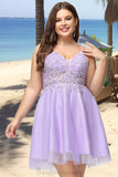 Georgia A-line V-Neck Short/Mini Lace Tulle Homecoming Dress With Beading STIP0020501