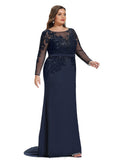 Hailey Trumpet/Mermaid Boat Neck Illusion Sweep Train Lace Jersey Evening Dress With Sequins STIP0020925