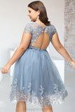 Makenzie A-line Scoop Knee-Length Lace Tulle Homecoming Dress With Sequins STIP0020579