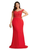 Fatima Trumpet/Mermaid Off the Shoulder Sweep Train Chiffon Lace Evening Dress With Beading Sequins STIP0020928