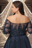 Princess A-line Off the Shoulder Asymmetrical Lace Satin Homecoming Dress With Sequins STIP0020580