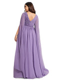 Joy A-line V-Neck Floor-Length Chiffon Evening Dress With Pleated STIP0020896