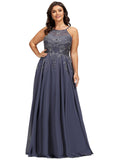 Kennedy A-line Scoop Floor-Length Chiffon Lace Evening Dress With Sequins STIP0020895