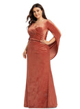 Olive Sheath/Column V-Neck Floor-Length Velvet Evening Dress With Pleated STIP0020888