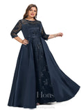 Gianna A-line Scoop Illusion Floor-Length Lace Satin Evening Dress With Sequins STIP0020848