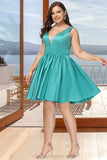 Danielle A-line V-Neck Short/Mini Satin Homecoming Dress STIP0020570