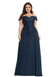 Hadley Sheath/Column Off the Shoulder Floor-Length Chiffon Lace Evening Dress With Sequins STIP0020812