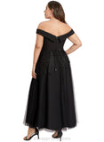 Natasha A-line Off the Shoulder Ankle-Length Chiffon Tulle Evening Dress With Beading Sequins STIP0020920