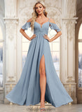 Sanaa A-line Cold Shoulder Floor-Length Chiffon Bridesmaid Dress With Ruffle STIP0025797