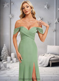 Aliyah Trumpet/Mermaid Off the Shoulder V-Neck Floor-Length Chiffon Bridesmaid Dress STIP0025810