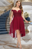 Alanna A-line Off the Shoulder Asymmetrical Chiffon Homecoming Dress With Beading STIP0020582