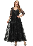 Fernanda A-line V-Neck Ankle-Length Lace Sequin Cocktail Dress STIP0020829