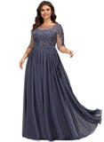 Giana A-line Scoop Illusion Floor-Length Chiffon Lace Evening Dress With Sequins STIP0020946