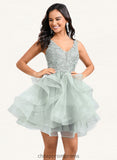 Rosemary Ball-Gown/Princess V-Neck Short Tulle Lace Homecoming Dress STIP0025671