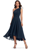 Jill A-line One Shoulder V-Neck Asymmetrical Chiffon Cocktail Dress STIP0020773