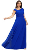 Scarlet A-line Asymmetrical Floor-Length Chiffon Evening Dress With Pleated STIP0020961