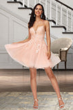 Martha A-line V-Neck Short/Mini Lace Tulle Homecoming Dress With Sequins STIP0020500