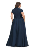 Gina A-line V-Neck Floor-Length Chiffon Evening Dress With Pleated STIP0020833