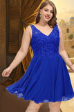 Jordan A-line V-Neck Knee-Length Chiffon Lace Homecoming Dress STIP0020589