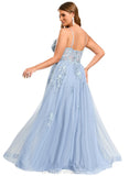 Alyvia A-line V-Neck Floor-Length Tulle Prom Dresses STIP0020869