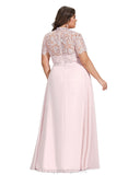 Elsie A-line High Neck Floor-Length Chiffon Lace Evening Dress STIP0020977