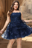 Nancy Ball-Gown/Princess Scoop Short/Mini Lace Tulle Homecoming Dress With Sequins STIP0020510