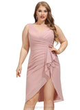 Liberty Sheath/Column V-Neck Asymmetrical Chiffon Cocktail Dress With Pleated Ruffle STIP0020882