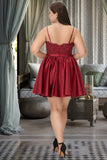 Lesley A-line V-Neck Short/Mini Lace Satin Homecoming Dress With Beading STIP0020554