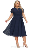 Bridget A-line Scoop Tea-Length Chiffon Cocktail Dress With Pleated STIP0020800