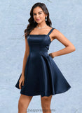 Kaylen A-line Straight Short Satin Homecoming Dress With Bow STIP0025639