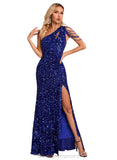 Kristen Sheath/Column One Shoulder Floor-Length Sequin Prom Dresses With Sequins STIP0020828