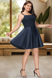 Jaslene A-line Square Short/Mini Satin Homecoming Dress STIP0020553