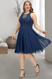 Brooklyn A-line Scoop Knee-Length Chiffon Lace Homecoming Dress With Beading STIP0020515