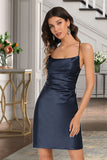 Krystal Sheath/Column Square Short/Mini Satin Homecoming Dress With Pleated STIP0020506