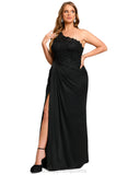 Lorena Sheath/Column One Shoulder Floor-Length Lace Jersey Evening Dress With Pleated STIP0020884