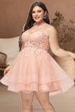 Essence A-line V-Neck Short/Mini Lace Tulle Homecoming Dress STIP0020524