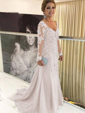 Heidi Sheath/Column Tulle Applique V-neck Long Sleeves Sweep/Brush Train Mother of the Bride Dresses STIP0020380