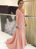 Heidi Sheath/Column Tulle Applique V-neck Long Sleeves Sweep/Brush Train Mother of the Bride Dresses STIP0020380