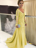 Heidi Sheath/Column Tulle Applique V-neck Long Sleeves Sweep/Brush Train Mother of the Bride Dresses STIP0020380