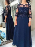 Alula A-Line/Princess Chiffon Applique Scoop 3/4 Sleeves Floor-Length Mother of the Bride Dresses STIP0020401