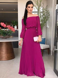 Rosalind A-Line/Princess Chiffon Ruffles Off-the-Shoulder Long Sleeves Floor-Length Mother of the Bride Dresses STIP0020409