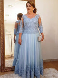 Nancy A-Line/Princess Tulle Applique Scoop 3/4 Sleeves Floor-Length Mother of the Bride Dresses STIP0020415