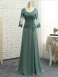 Julia A-Line/Princess Chiffon Applique Scoop 3/4 Sleeves Sweep/Brush Train Mother of the Bride Dresses STIP0020418