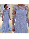 Kaitlynn A-Line/Princess Chiffon Applique Scoop Long Sleeves Sweep/Brush Train Mother of the Bride Dresses STIP0020420