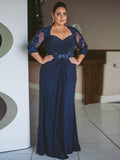 Nicole Sheath/Column Chiffon Applique Sweetheart 3/4 Sleeves Floor-Length Mother of the Bride Dresses STIP0020443