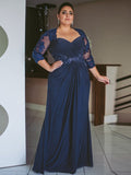 Nicole Sheath/Column Chiffon Applique Sweetheart 3/4 Sleeves Floor-Length Mother of the Bride Dresses STIP0020443