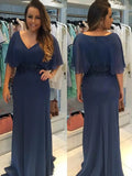 Francesca Sheath/Column Chiffon Applique V-neck Short Sleeves Sweep/Brush Train Mother of the Bride Dresses STIP0020284